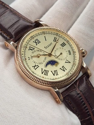 41mm [NUEVO] Reloj Analógico Stauer Tono Dorado Fase Lunar 20390 Hombre Día Fecha  Foto 1 de 4