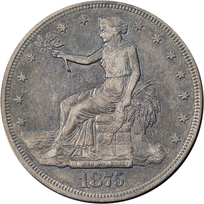 Dólar comercial 1875-CC bonito AU gran atractivo visual buen golpe Foto 1 de 2