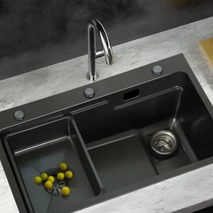 Cefito Kitchen Sink 75X45CM Stainless Steel Basin Single Bowl Drain Part Black - Picture 1 of 7