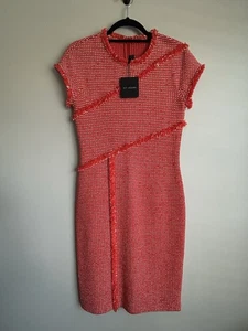 Neu St. John Black Label orange geranie & weiß Kleid mit Fransen neu mit Etikett $ 1095 - Bild 1 von 11
