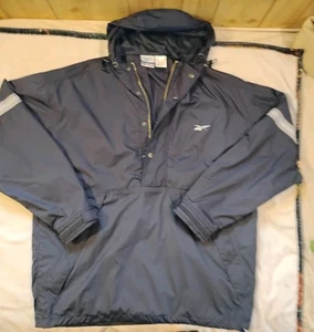 Vtg Reebok Mens Sz Large Activewear Track Half Zip Jacket Hooded Logo Navy Blue - Picture 1 of 4