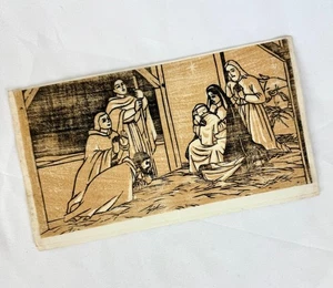 Vintage Hand Carved Block Print of Nativity with Shepards Star of Bethlehem Art - Picture 1 of 6