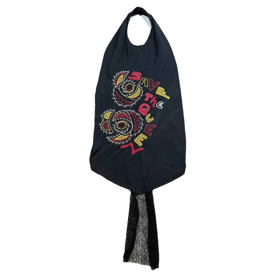 Vintage Save The Queen Top XL Italy Y2K Halter Black Stretch Embroider Lace Art - Image 1 of 4