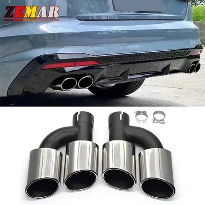 Car Exhaust Dual Tips For Audi A4 A5 A6 A7 Up to S4 S5 S6 S7 Muffler Tail Pipes - Image 1 of 4