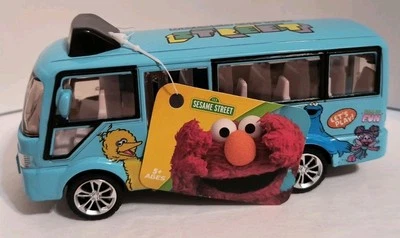 SESAME STREET RARE BLUE DIECAST TOUR BUS 5" PULL BACK DOORS OPEN NEW! FREE SHIP - Image 1 of 4