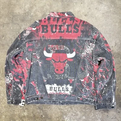 90s Vintage CHICAGO BULLS Michael Jordan Pro Player Denim Jacket Size XL RARE - Image 1 of 4