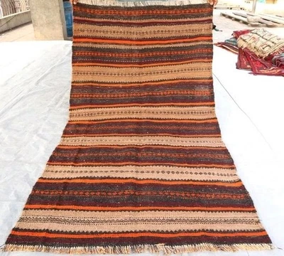 4x6 1990s Vintage Brown Hand Woven Tribal Kilim Rug, Maimana Flatweave Kilim Rug - Image 1 of 4
