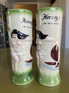 HARVEY’S Lake Tahoe Nevada Exclusive Tiki Mug Hula Dancer Boot Palmen 2 PAAR - Bild 1 von 6