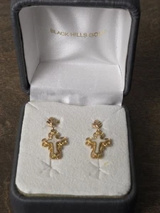 Black Hills Gold 10K CROSS Dangle EARRINGS, New In Box** Beautiful! - Picture 1 of 7
