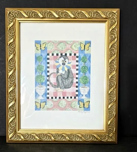 Kelly Rightsell Whimsical Monkey Framed Art Print - Signed 10" W X 12" L - Picture 1 of 5