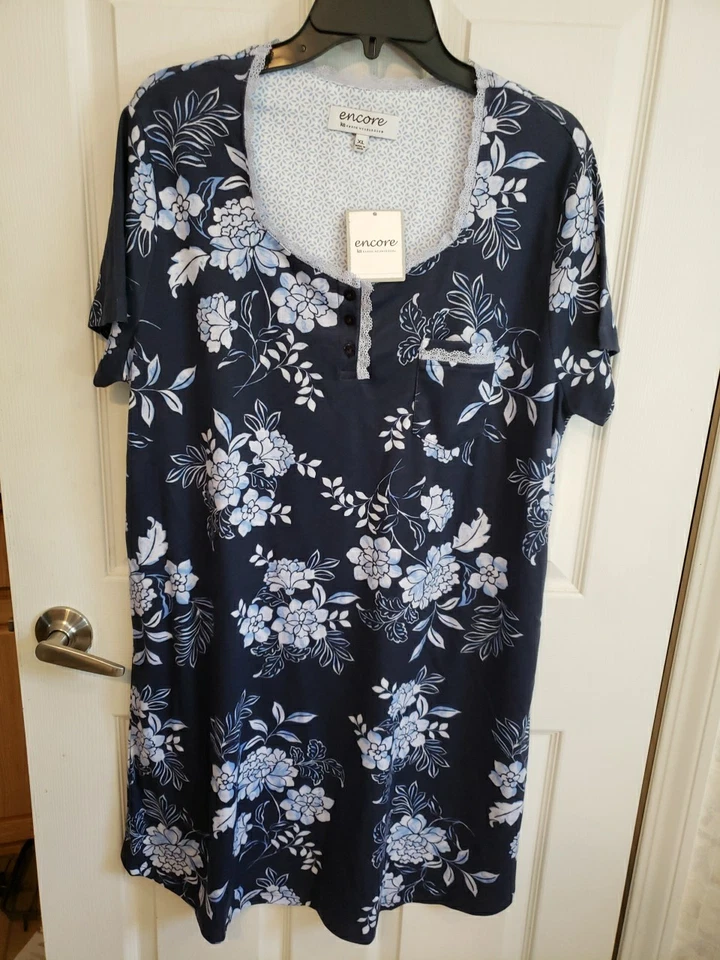 KAREN NEUBURGER ENCORE NIGHT GOWN SHIRT Medium M BLUE FLORAL NWT - Image 1 of 1