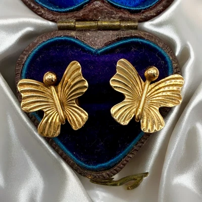 Pendientes grandes vintage de oro amarillo macizo de 9k con tachuelas de mariposa Foto 1 de 4