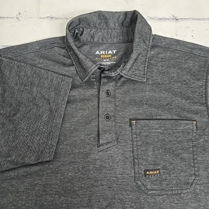 Camisa polo Ariat Rebar para hombre gris medio cuello de rendimiento ropa de trabajo bloque de olores - Imagen 1 de 13