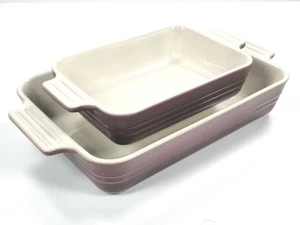 Le Creuset Stoneware Rectangular Baking Dishes 25cm & 18cm Set of 2 color ~ FIG - Picture 1 of 11