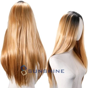 Peluca mujer Pelucas de pelo largo Derecho Cabello Gradiente gold fiesta diario - Bild 1 von 15