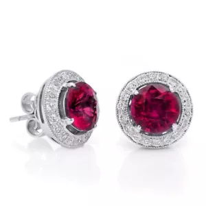 Rubellit Ohrringe 3,25 Karat natürlich rosa Turmalin Diamant Ohrstecker - Bild 1 von 4