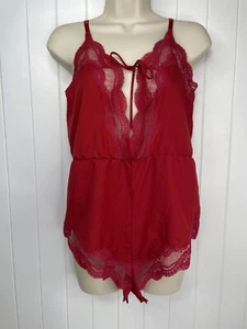 Vintage roter Teddy-Strampler Body der Marke Rouge Spitze Schleife USA Größe M Druckknöpfe Ausschnitt Damen - Bild 1 von 12