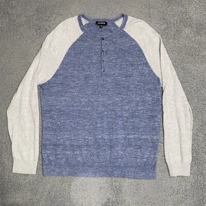 Express Henley Sweater Men's XL Blue Long Sleeve Cotton Pullover Knit Soft - Picture 1 of 12