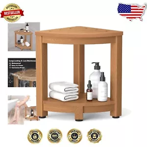 Durable Teak Shower Stool with Adjustable Legs - Ideal for Shower or Living Room - Picture 1 of 10