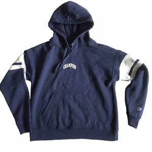 Champion Sweatshirt Women Small Hoodie “C" Logo Blue White GF536C Athleisure EUC - Picture 1 of 10