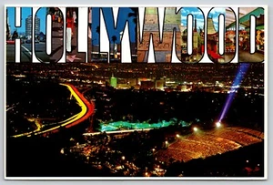 Postal Hollywood at Night carta grande California - mensaje de agosto de 1982 - Imagen 1 de 2