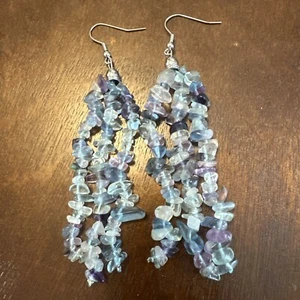 Fluorite Stone Chips 18” Necklace Elastic Bracelet 4” Dangle Earrings - Picture 1 of 3