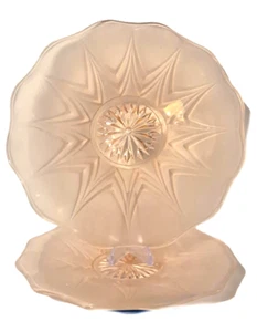 2 Art Deco Pink Glass Depression Glass Geometric Serving Plates Large & Medium - Picture 1 of 8
