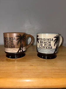 Set Of 2 Vintage Virginia Beach Is For Lovers Ceramic Coffee Mugs Japan - Picture 1 of 8