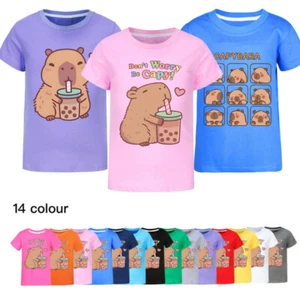 Kids Capybara T-Shirt Cute Animal Boys Girls Summer Casual Cotton Tops Tee UK - Picture 1 of 57
