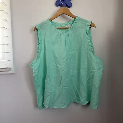 J.Crew 3X NUEVA Blusa Lino Algodón Cuello Volantes Sin Mangas Como Nueva Aqua Preppy Resort Foto 1 de 4