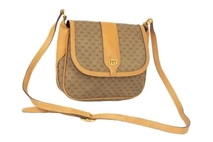 GUCCI GG Pattern Brown PVC & Leather Crossbody Shoulder Bag Purse Used Italy - Picture 1 of 20
