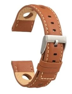 Correa de reloj de cuero italiano acolchada con costura - aspecto rally marrón claro 22 m - Imagen 1 de 1