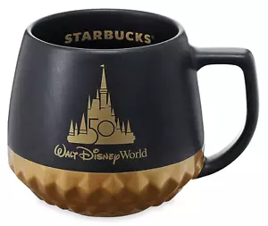 New Disney Starbucks 50th Anniversary Cinderella Castle Black Gold Coffee Mug  - Picture 1 of 3