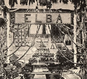 1908 Elba Grange Exhibit Genesee Co. Fair NY Postcard Effie Scroger Corn Squash - Imagen 1 de 3