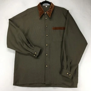 INSERCH Men's Vintage Shirt Size Large Suede Neck Rayon Dacron Green Made USA - Picture 1 of 13