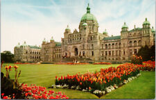 Parliament Buildings Victoria BC Flowers UNUSED Vintage Postcard D97