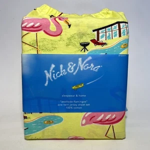 Juego de sábanas Nick & Nora Poolside Flamingos Twin Jersey 100 % algodón retirado nuevo - Imagen 1 de 6
