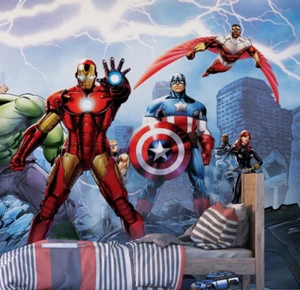 Avengers boys bedroom wallpaper Marvel WALL MURAL childrens ROOM Iron Man decor - Picture 1 of 4