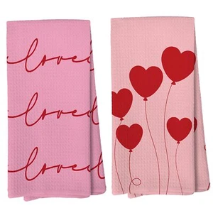 Valentines Day Kitchen Towels Dish Towels Pink Love Hearts Valentine Hand Tow... - Picture 1 of 4