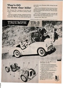Anuncio original de revista Triumph TR-3 1959 "Thar's GO in them thar Hill's" - Imagen 1 de 1