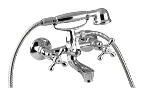 Badewannenarmatur Nostalgie Design Wasserhahn Bad Zweigriffmischer Wanne chrom - Bild 1 von 2