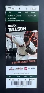 2012 Houston Astros vs San Francisco Giants 6/13/12 Ticket Stub Matt Cain!!! - Picture 1 of 2