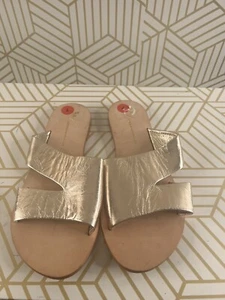 Anthropologie Monica Metallic Gold Leather Slide Sandals Size 7M - Picture 1 of 4