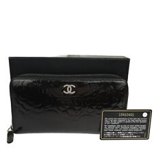 CHANEL CC Camellia Long Zipper Wallet Purse Patent Leather Brown SHW 33YE142