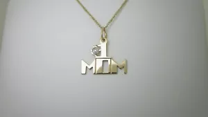 Collar Mamá Diamante Natural #1 Mamá 14K Oro Sólido Madre Colgante 18" N283 - Imagen 1 de 7