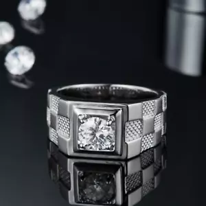 Herren Rundschliff Moissanit Ring 1,0Ct D Farbe Echt 925 Sterling Silber VVS Geschenk - Bild 1 von 7