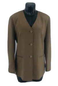 Talbots 6 braun Seide Sakko Blazer Knopf gefüttert Kragenlos V-Ausschnitt Langarm LESEN - Bild 1 von 12