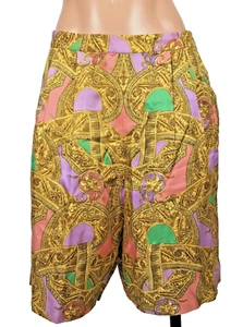 1980s Carlisle Sport Baroque Print Silk Bermuda Short Tapered Loud Gold Y2K Rare - Picture 1 of 10