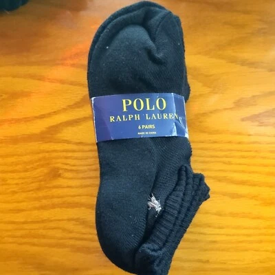 Polo Ralph Lauren Socks Low Cut Black White Pony 6pk Women's 9-11 (Shoe Sz 4-10) - Image 1 of 4