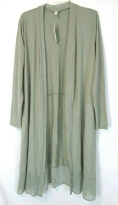 LOGO Lori Goldstein Duster Cardigan Green Sz L Open Front A382201 Women XH7 - Image 1 of 4